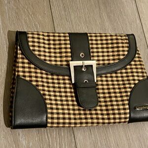 Longaberger Brown and Black Checkered Clutch 11 inch